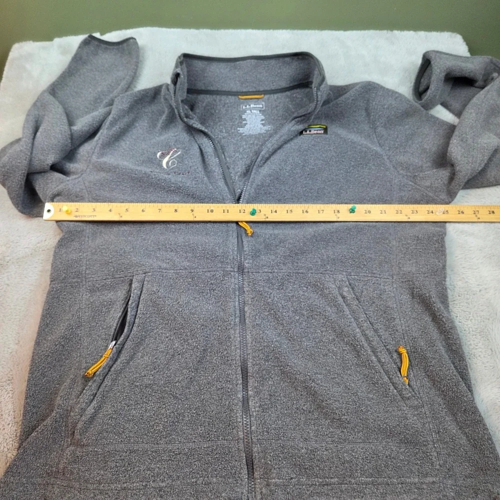 L.L. Bean Fleece Jacket Mens XL Tall Full Zip Mock Neck‎ Logo Grey Heather Solid